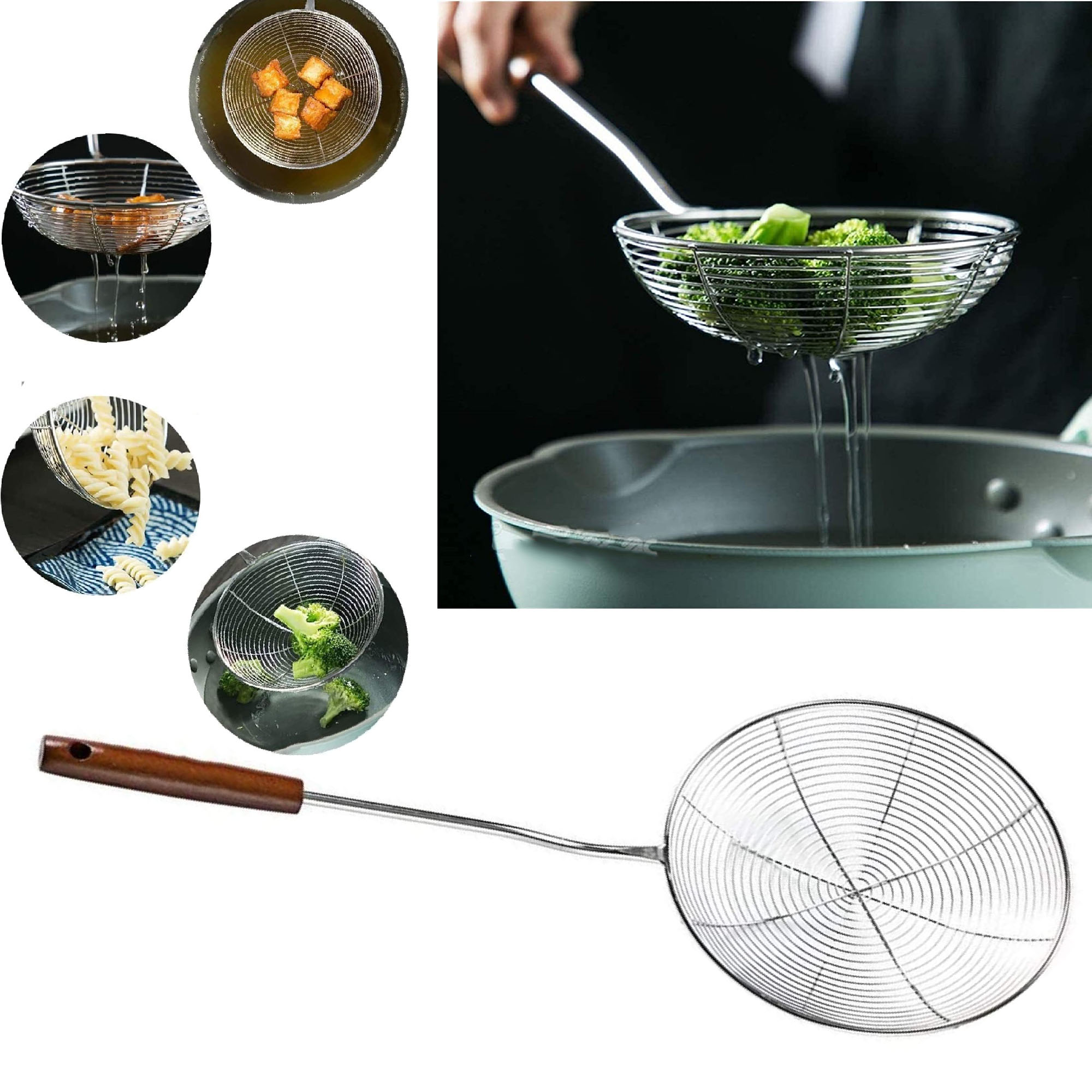 Solid Stainless Steel Spider Strainer Skimmer Ladle for Cooking