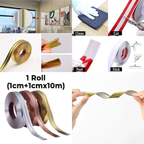 (1cm+1cm)x10m Self-adhesive PVC Waterproof Decorative Lines Furniture Table Edge Anti-collision Tape Background Wall Interior Corner Decorative Strips