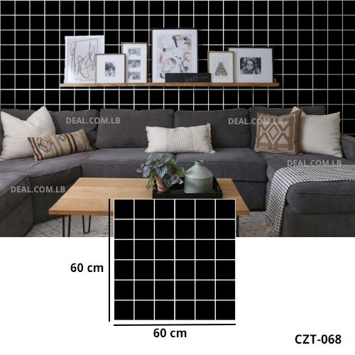 (60X60cm) Ceramic Black Squares Design Wall Sticker Foam Self Adhesive For Wall Decor