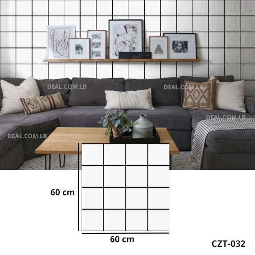 (60X60cm) Ceramic White Squares Black Line Design Wall Sticker Foam Self Adhesive For Wall Decor