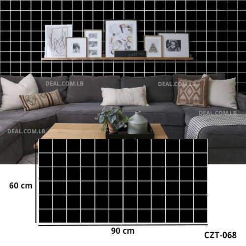 (60X90cm) Ceramic Black Squares Design Wall Sticker Foam Self Adhesive For Wall Decor