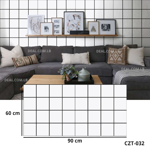 (60X90cm) Ceramic White Squares Black Line Design Wall Sticker Foam Self Adhesive For Wall Decor