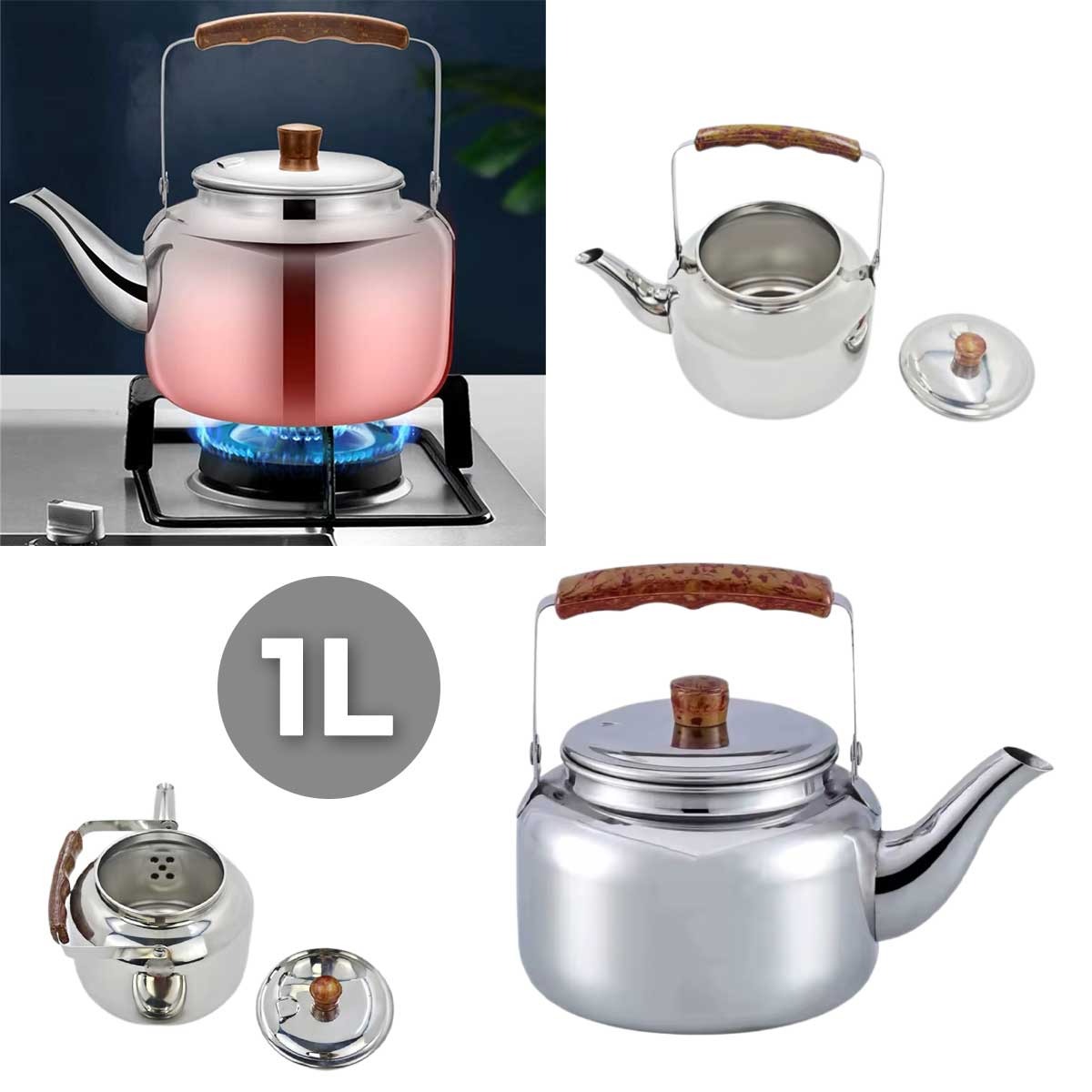 1.0 Liter Stainless Steel Tea Kettle Wooden Handle