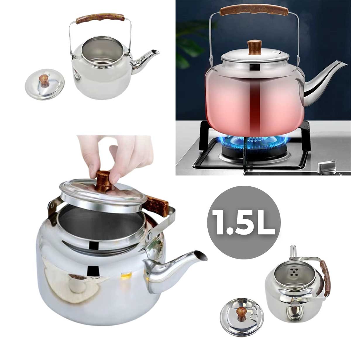 1.5 Liter Stainless Steel Tea Kettle Wooden Handle