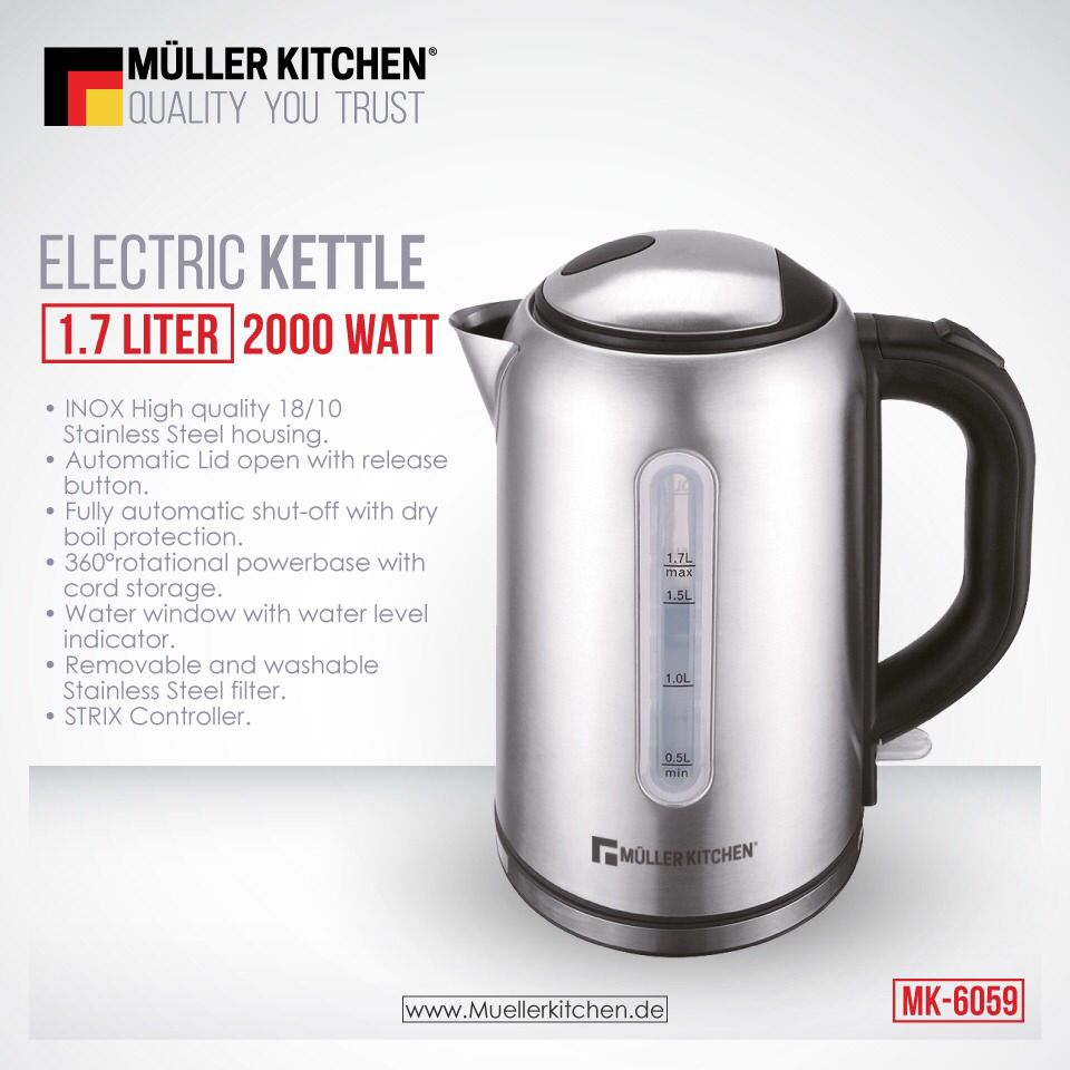 1.7 Liter Muller Koch Electric Kettle 2000Watt