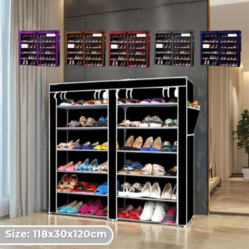 118x30x120cm Double Door Fabric Shoe Cabinet