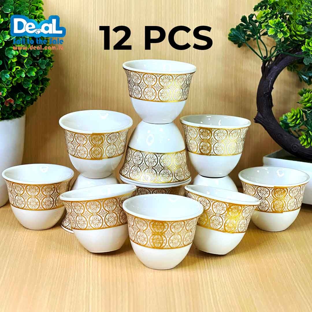 12 Pcs Arabic Coffee Cups,Ceramic Coffee Cups,Golden Pattern,3oz