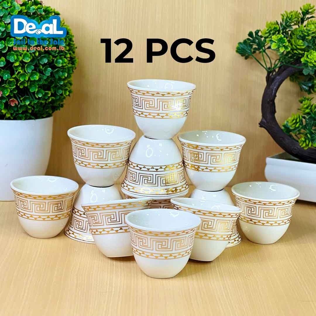 12 Pcs Arabic Coffee Cups,Ceramic Coffee Cups,Golden Pattern