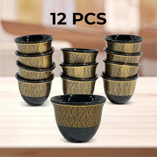 12 Pieces Arabic Coffee Cup Modern Design Black Golden