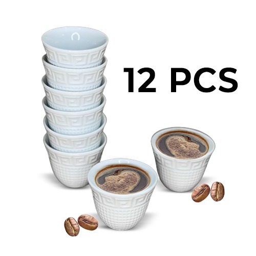 12 Pieces White Ceramic Arabic Coffee Cups