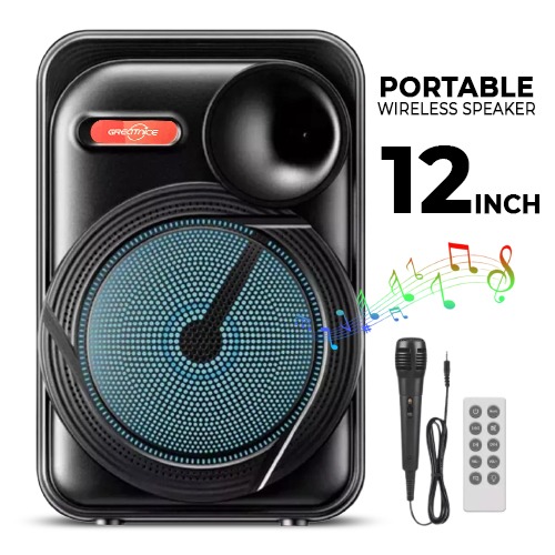 12Inch Portable Wireless Bluetooth Speaker with Wired Microphone