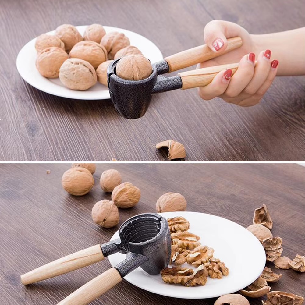 1pc Kitchen Nutcracker Nut Opener Metal Nut Cracker with Wooden Handle Home Kitchen Tools