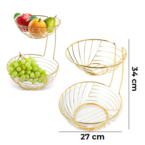 2 Layer Fruit & Vegetable Gold Iron Basket