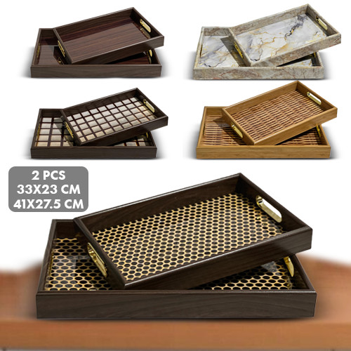 2 Pieces Modern Style Wooden Tray
