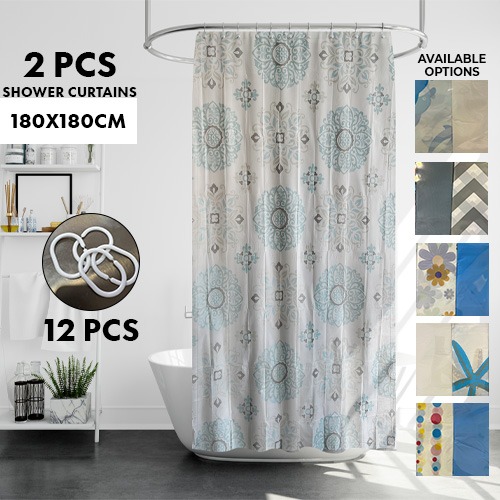 2 Pieces Multidesign Shower Curtain (180x180cm)