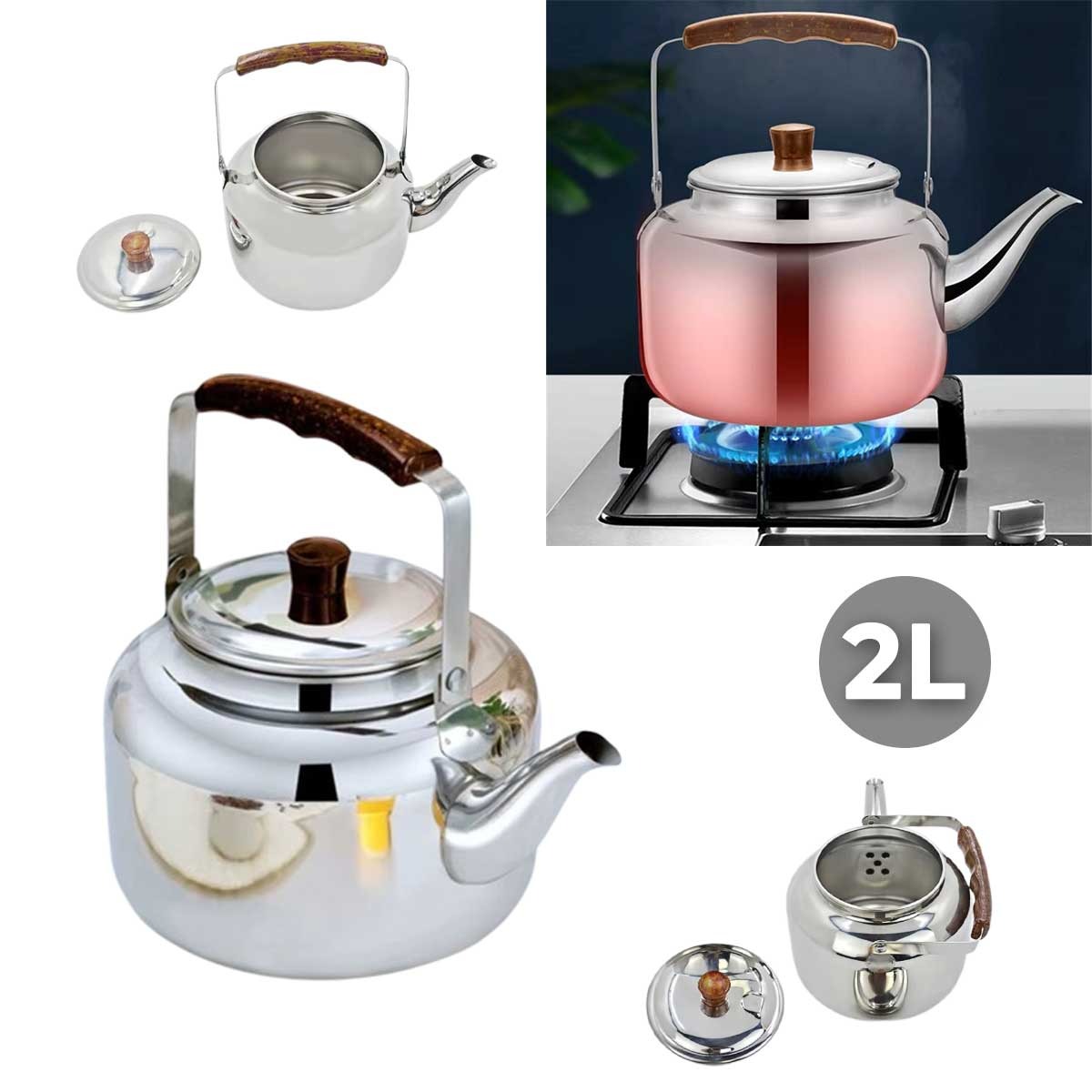 2.0 Liter Stainless Steel Tea Kettle Wooden Handle