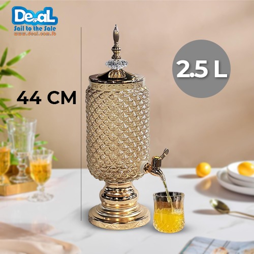 2.5 Liter Luxury Glass Beverage Dispenser with Metal Base and Lid