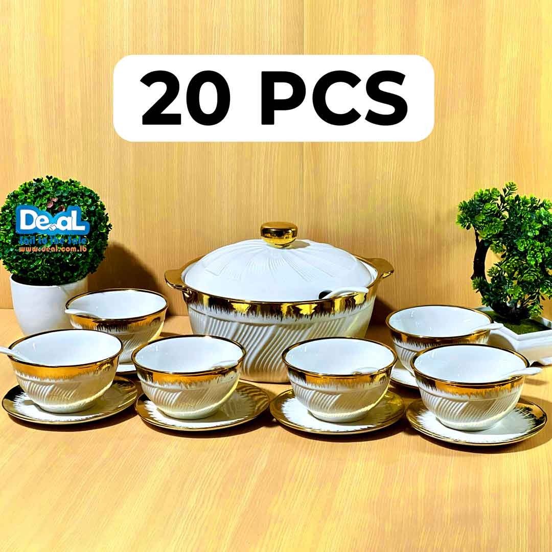 20 Pcs White Ceramic Dinner Set Modern style Golden Rimmed,Elegant For Invitations and Family Gatherings