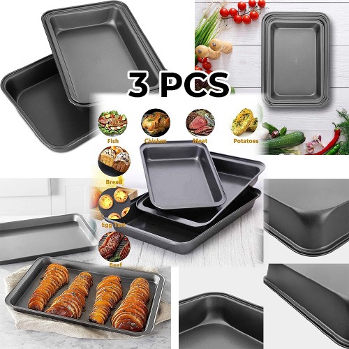 3 Pieces Non-Stick Rectangular Baking Pan Set