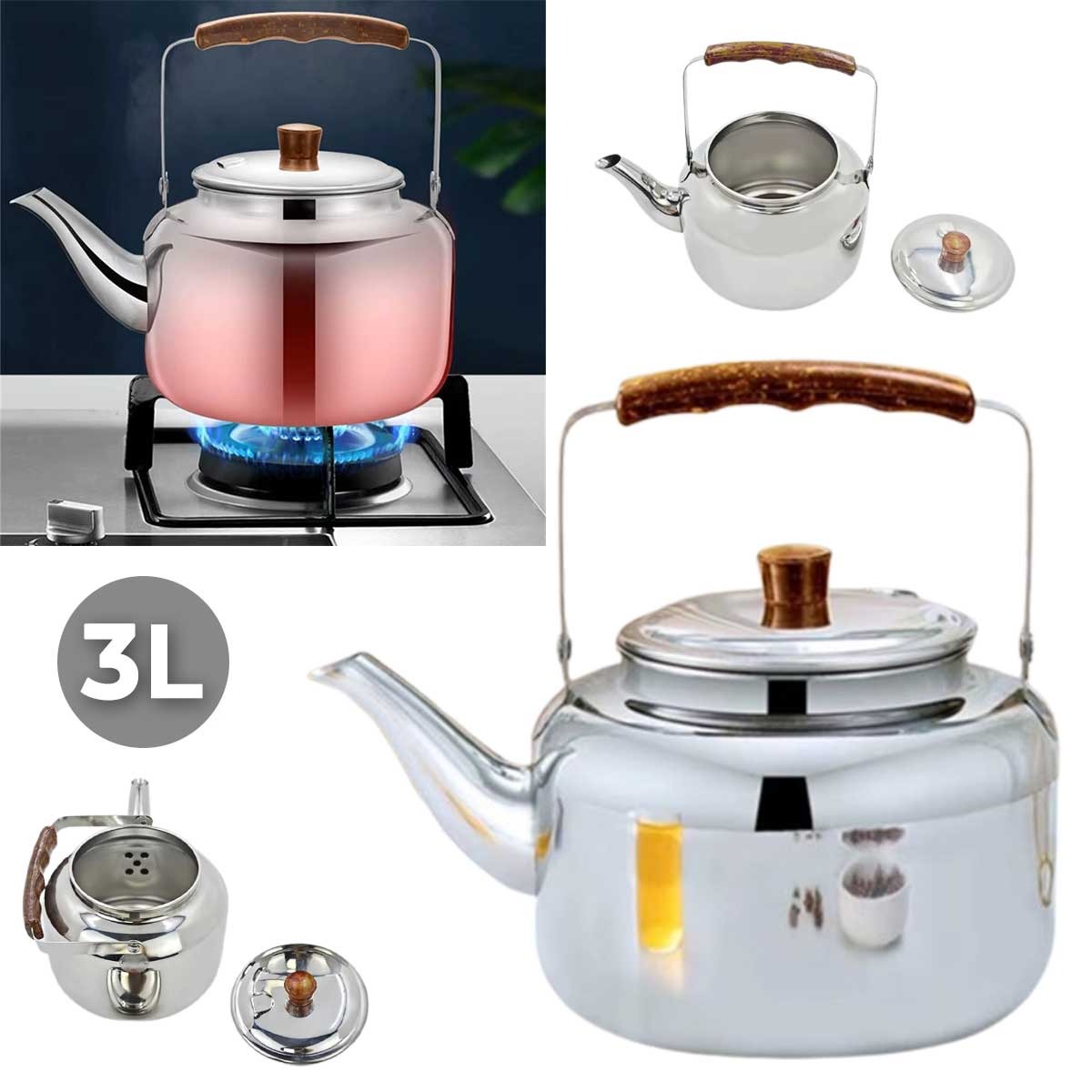 3.0 Liter Stainless Steel Tea Kettle Wooden Handle