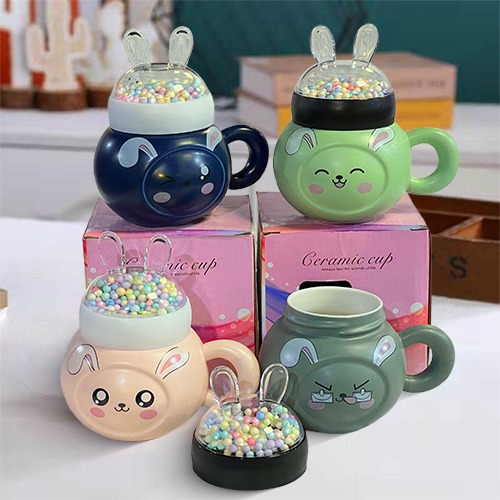 350ML Ceramic Cute Bunny Pattern Coffee Mug with Lid