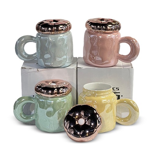 380ML Cute Ceramic Coffee Mug Flower Lid Creative Pearl Glaze High Appearance Value