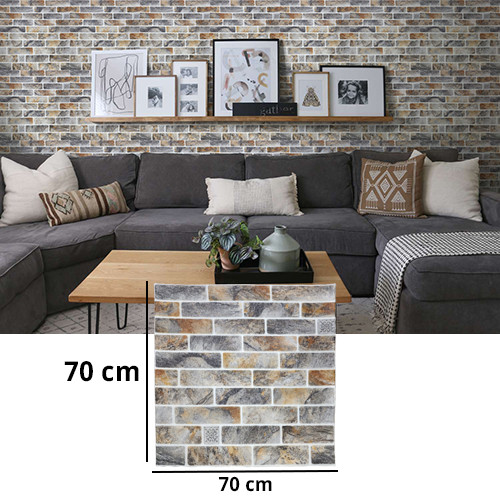 3D Bricks Gray Tinged With Coffee Color Design Pattern Foam Sheet Self Adhesive for Wall Decor (70 X 70cm)