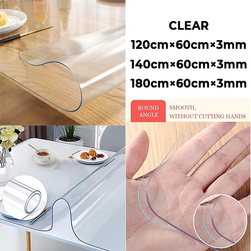 3mm Clear Tablecloth Table Protector Eco Thicken Protective Desk Blotter Mat Cover Waterproof Wipeable Tablecloth Roll Easy Clean PVC Vinyl Dining Coffee Tabletop Protection Liner Pad