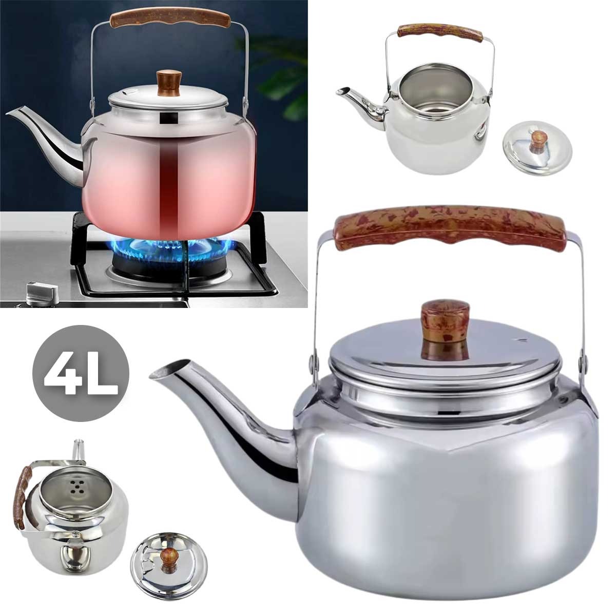 4.0 Liter Stainless Steel Tea Kettle Wooden Handle