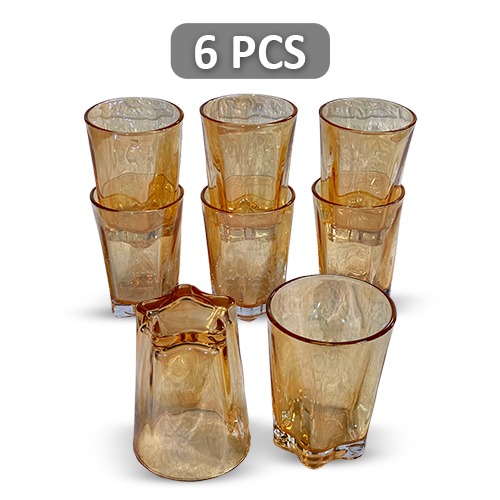 6 Pcs Amber Glass Cup Star Base Modern Style For Cold Drinks,Juice,Water,Soda 250ml