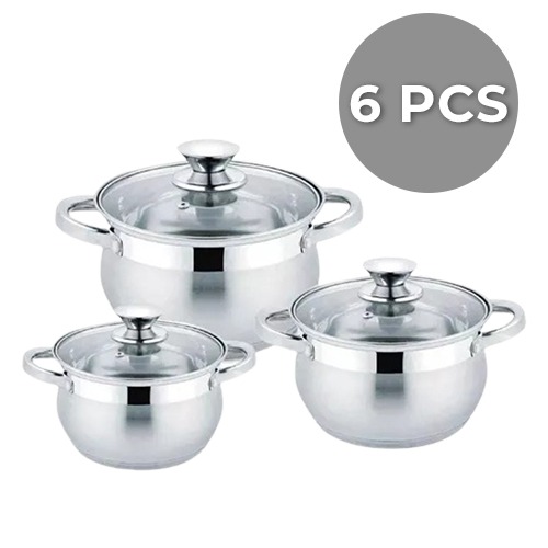 6 Pcs High Quality Stainless Steel Casserole Set with Glass Lid