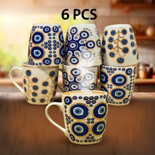 6 Pieces Blue Eye Design Coffee Mugs