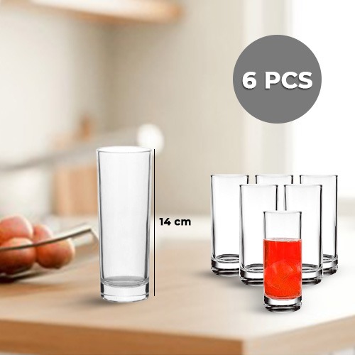 6 Pieces Clear Long Glass Cup 14cm