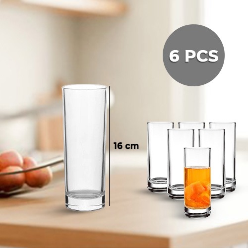 6 Pieces Clear Long Glass Cup 16cm