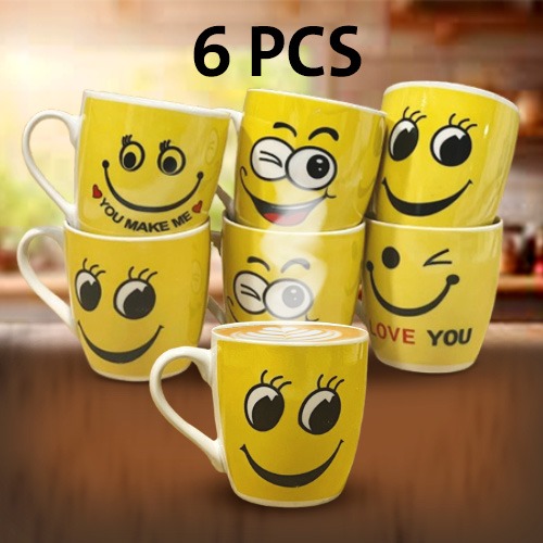 6 Pieces Smile Emoji Design Coffee Mugs