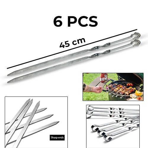 6 Pieces Stainless Steel BBQ Skewers Shish Kebab Grill Metal Barbecue Skewer