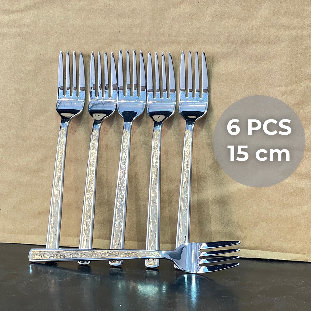 6 Pieces Stainless Steel Dessert Fork with Golden Design 15cm