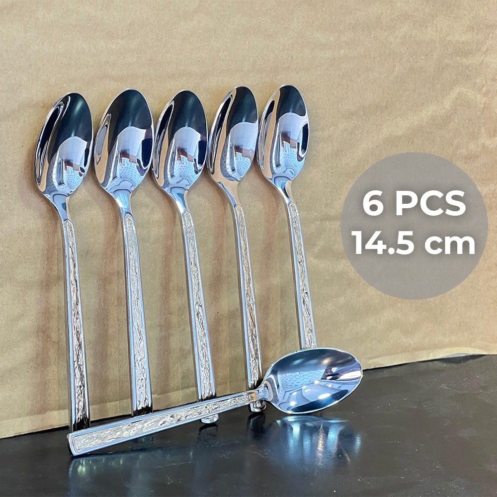 6+Pieces+Stainless+Steel+Dessert+Spoon+with+Golden+Design+14.5cm