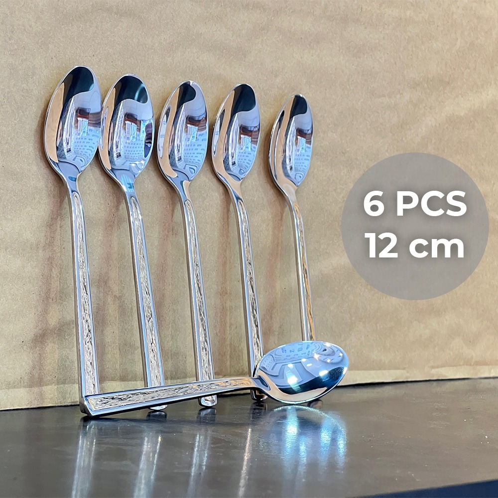 6 Pieces Stainless Steel Stir Small Spoon with Golden Design 12cm