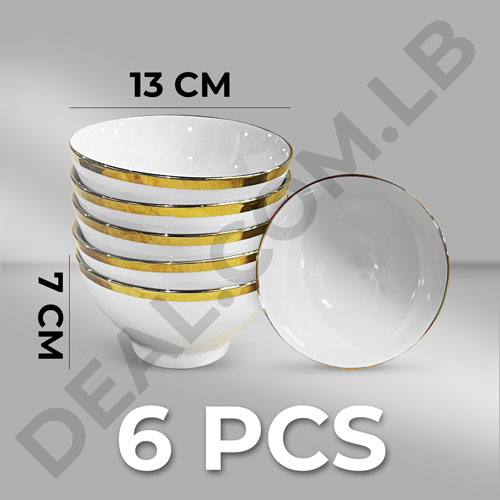 6Pcs White Ceramic Bowl Gold Line Design 5Inch 13 x 7cm