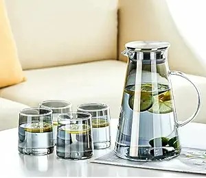 7 Pcs Glass set Cold Water Jug Transparent Heat Resistant Kettle With Handle Household Large Capacity Bottle