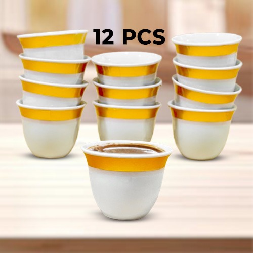 Arabic Coffee Cups Gawa 3 oz 80 cc Set of 12 (Golden Rim)