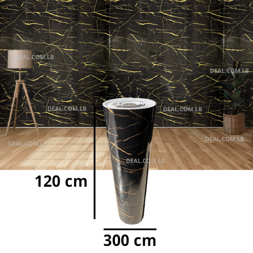 Black Marble Design Adhesive Tape Wall Foam Roll (3M X 120cm)