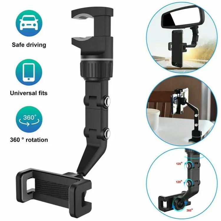 Car Mobile Phone Holder Rotatable Adjustable Car Rear View Mirror Phone Holder Stand Universal GPS Mounts Hanging Bracket Car Phone Holders
