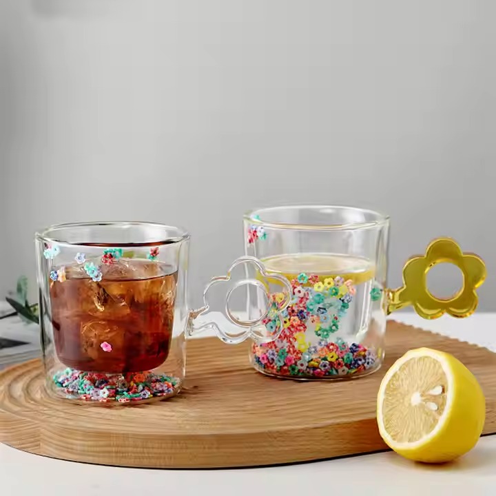 Double Glass Cup Transparent Thermal Insulation Mug Cute Quicksand Cup Mile Water Coffee Tea Mug