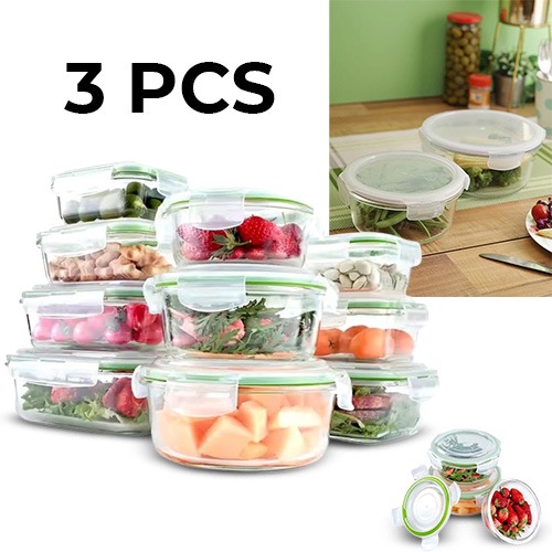 Glass+Airtight+Food+Storage+Container%2C+Round%2C+Set+of+3