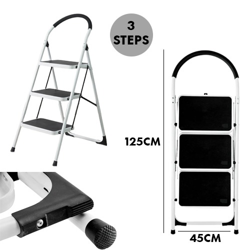 High+Quality+3+Steps+Ladder%2C++Folding+Stool+Anti-Slip+Pedal%2C+Padded+Handle+%28H125xW45cm%29