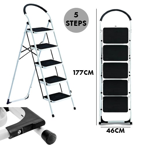 High+Quality+5+Steps+Ladder%2C++Folding+Stool+Anti-Slip+Pedal%2C+Padded+Handle+%28H177xW46cm%29