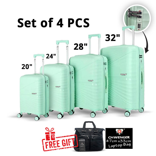 High Quality PP 4 Pieces Royalty Luggage Set + Laptop Bag Free Gift - Light Green Color