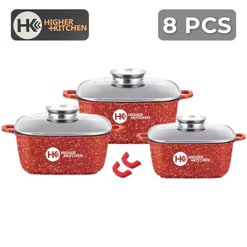 8 Pcs Higher Kitchen 20/24/28cm Cookware Set with Aroma Lid -Red